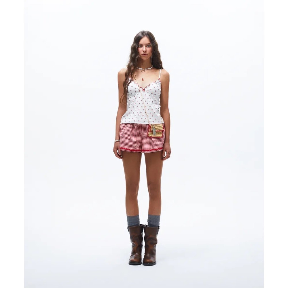 Sunday Fruitmarket Red Gingham Ric-Rac Trim Cotton Shorts Cottage core Medium